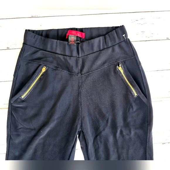 Hot Kiss Black Soft & Stretchy Pullon Pants Leggings Dressy Gold Front Pockets - Picture 4 of 7